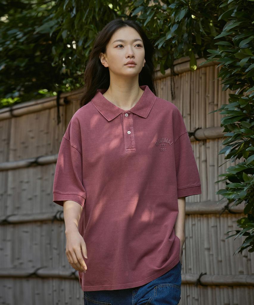 MINIMALPROJECT Minimal Pigment Short Sleeve Collared T-Shirt Mkt104 [Indie Pink]