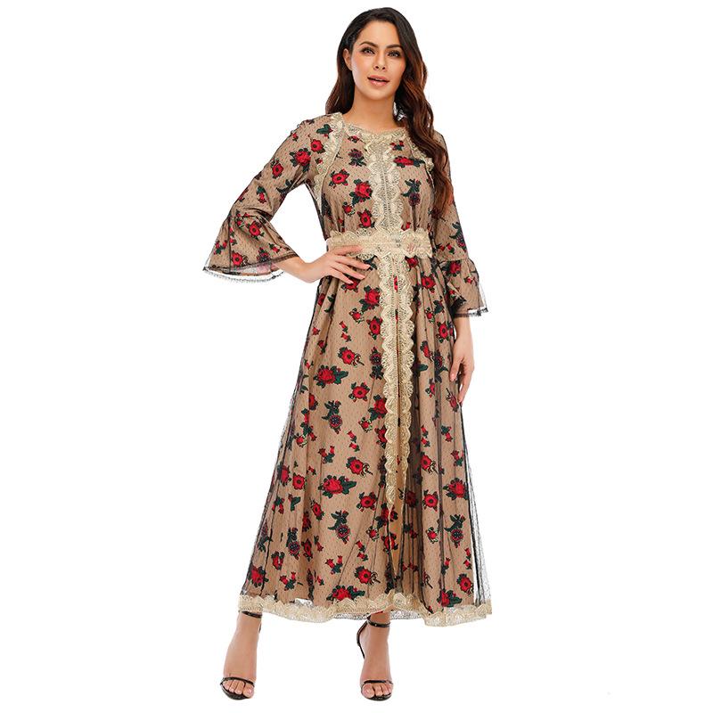 

Yiduo Duo Европейско-американское этническое платье с вышивкой, кружевом и сеткой, мусульманское платье 21275 L темно-желтого