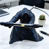 Kneeling Grim Reaper Decor Pen Holder Gothic Black Cloak Skeleton Pencil 3D Unique Gift Printed Cool Stand for Students Adults Office Desk Accessory