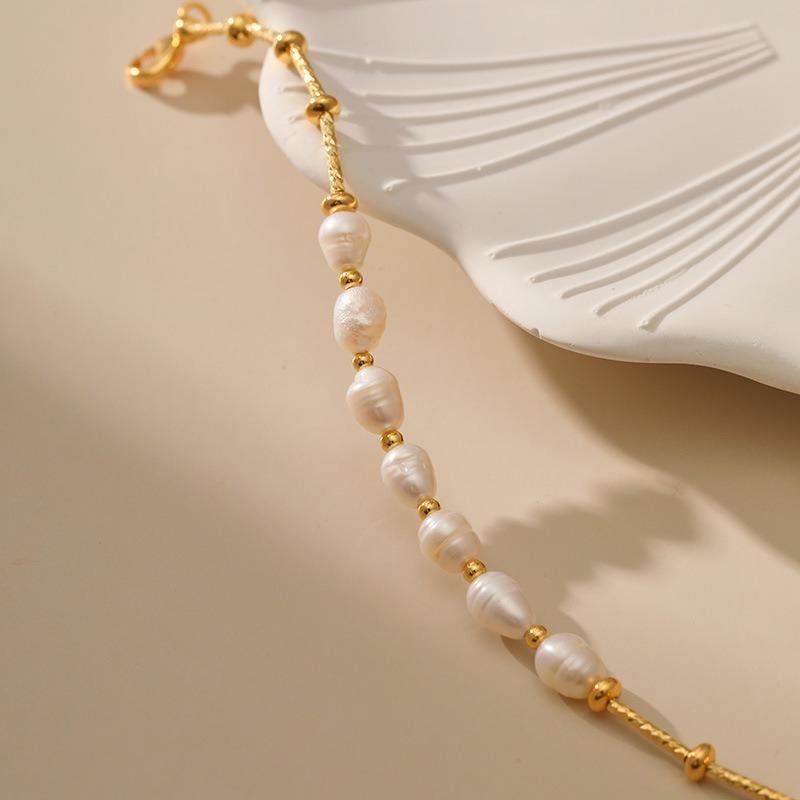 K Gold Plated Copper Natural Freshwater Pearl Elegant Women Bracelet