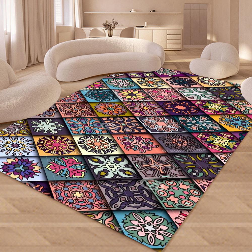  Disney Nordic Moroccan Retro Ethnic Style Patchwork Pattern Square Carpet Bedroom and Living Room Indoor Use Decoration