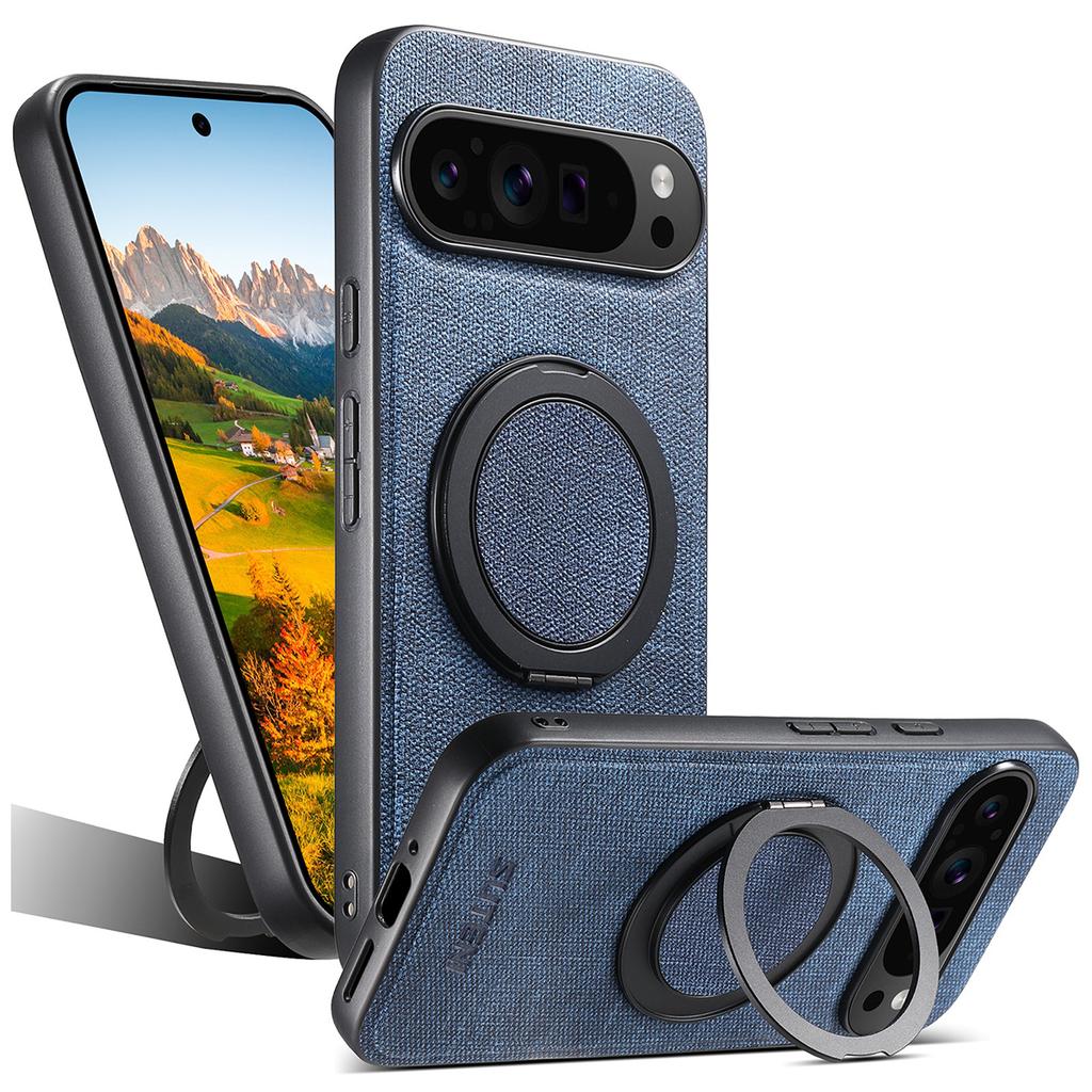 SUTENI G3 For Google Pixel 10 Pro XL Magnetic Case Rotating Ring Kickstand Jeans Texture PU TPU Phone Back Cover