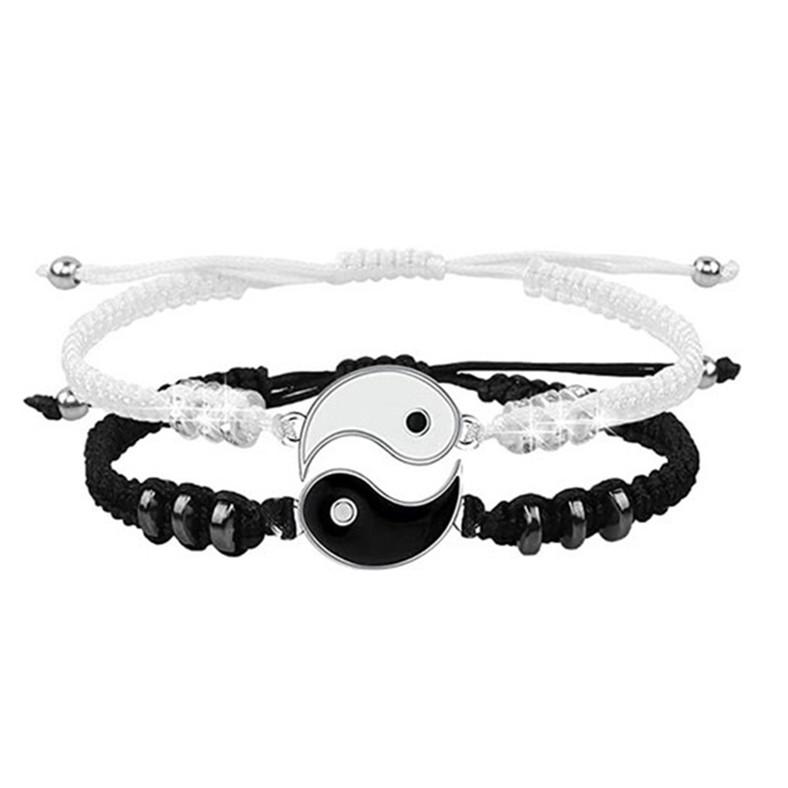 2Pcs/set Matching Yin and Yang Bracelet Set Exquisite Tai Chi Hand-woven Bracelet Set