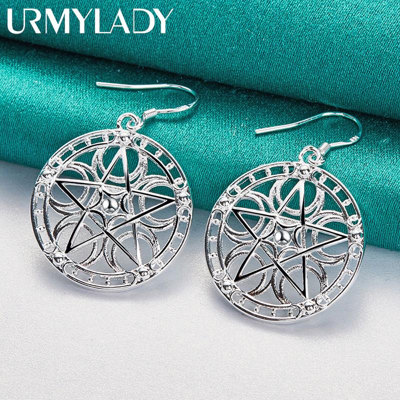 925 Sterling Silver Round Hollow Star Earrings For Women Fashion Wedding Engagement Charm Jewelry
