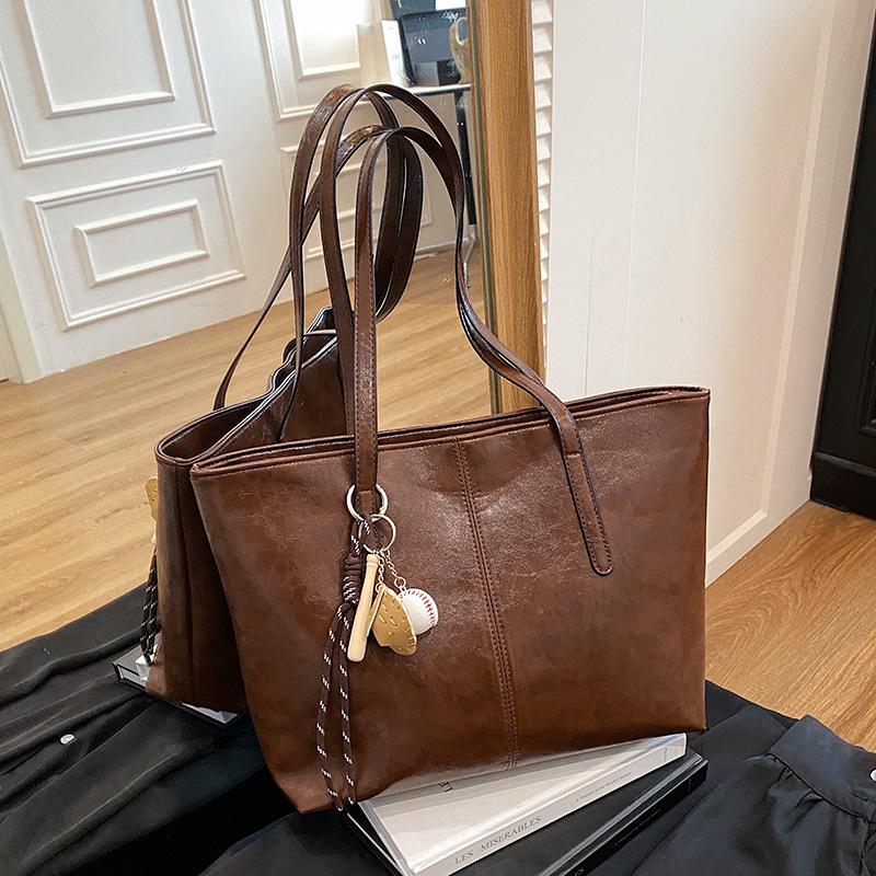 Autumn commuter fashion women's bags, new versatile pu tote bags, textured large-capacity women's shoulder bags