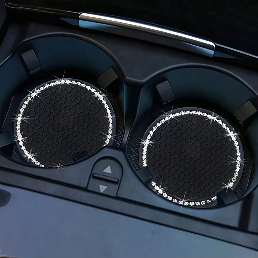 2Pcs Sparkly Rhinestone Car Cup Coasters, Universal Anti-Slip PVC Mat Car Cup Holder, Bling Interior Decoration Accessory
