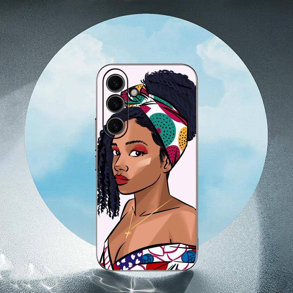 Cartoon South African Woman For Samsung Galaxy S23 S24 S25 Ultra S22 Plus S21 Black Soft Case Waterproof Soft Case