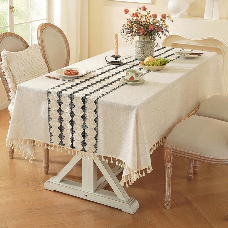 Tischdecke Polyester Hanf Schlichtes Temperament Hohlnaht Rechteckig Hochwertig Retro Kaffeetisch Esstisch Abdeckung Tuch Punkt