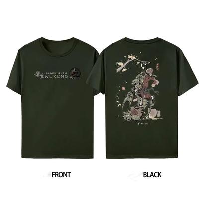T-shirt en coton à manches courtes pour homme, motif devant et dos Black Myth Wukong Sun Wukong, jeu Wukong en liquidation