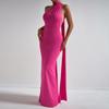 European and American Style Summer New Sexy Backless Neck Pleated Slim Fit Irregular Mopping Evening Dress Dress