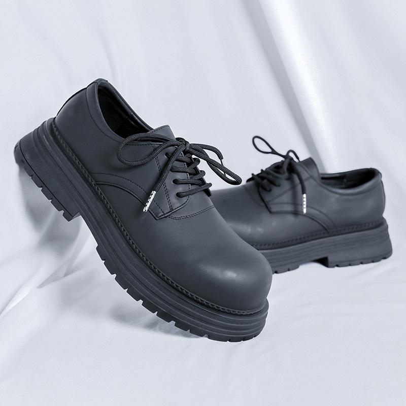 Men's thick-soled heightened derby shoes, retro and old big head shoes, uncomfortable lace-up low-top shoes-R