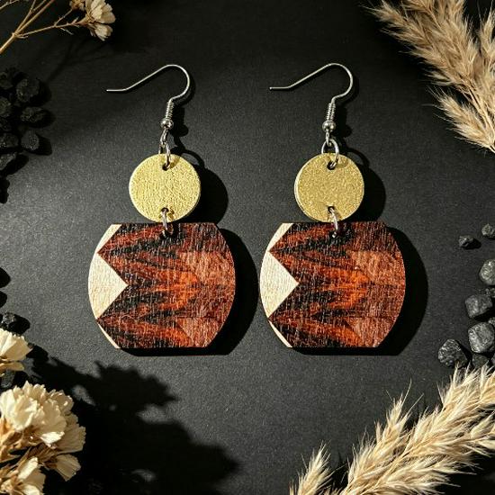 Retro Bohemian Sunset Sky Oil Painting Wooden Earrings