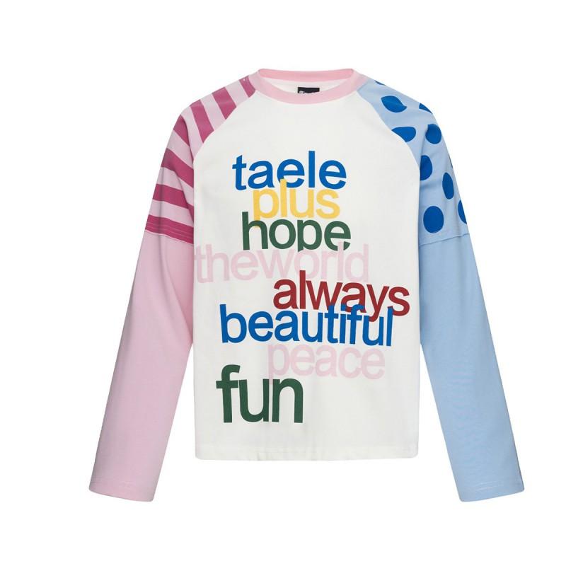 Magic Bear American Retro Long Sleeve T-Shirt Polka Dot Color Block Fake Two-Piece Cotton Crewneck Tee Teens