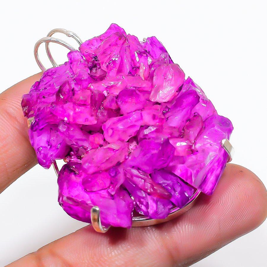 Natural Crystal Druzy Gemstone 925 Sterling Silver Jewelry Pendant 2.36  AP-14142