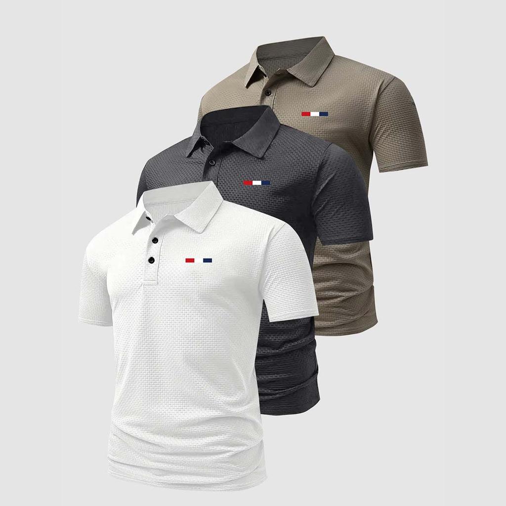 3pcs Men's Summer Polo Shirts, Quick-Dry Lapel Tops, Solid Color, Multi-Color Pack, Soft Breathable, Comfortable Versatile