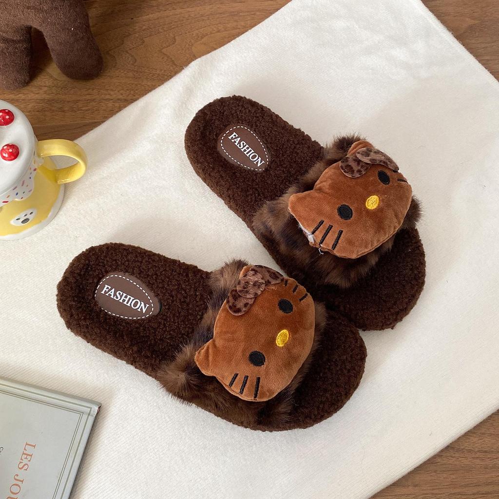 Leopard Print Cat Fur Slippers: Non-Slip Indoor Slippers for Women and Girls, Perfect for Autumn and Winter
