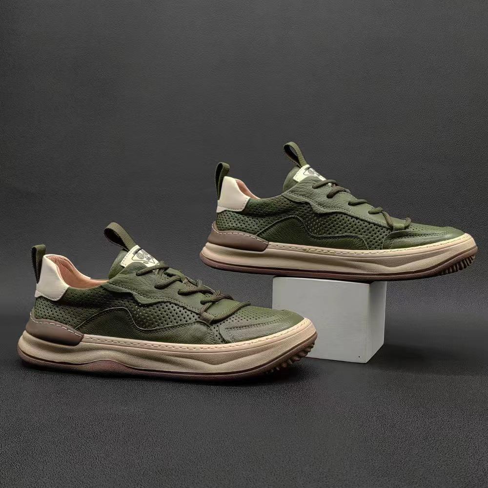 Leather Men's Shoes New Versatile Trend Little White Shoes Men's Summer Breathable Hollow Hole Leather Shoes Men's Casual Board Shoes