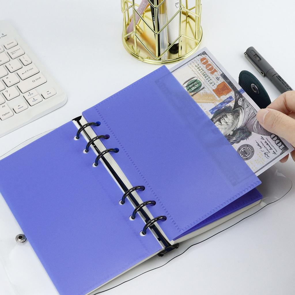 A6 Blue Binder Pockets Binder Folders for Notebook Divider Page Waterproof PVC Leaf Document Filing Bag