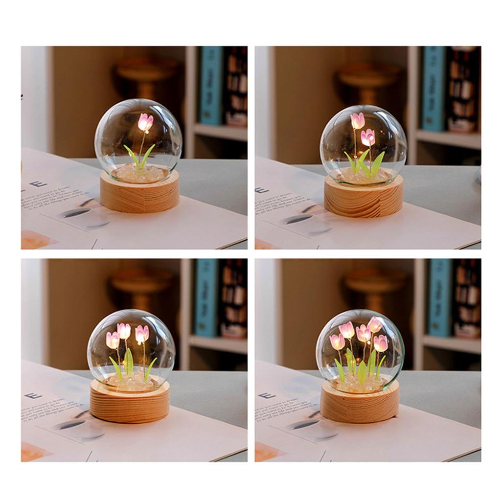 Flower Night Light Tulip Night Lamp Home Decoration Night Light Bedside Light for Office Bedroom Purple