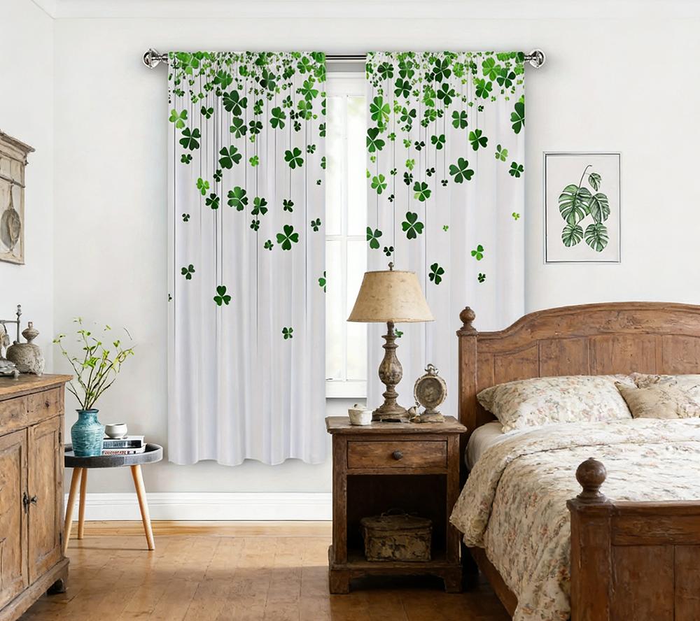 Digital Printed Curtains with Four Leaf Clover Design, Stylish Window Drapes for Living Room Bedroom Home Decoration