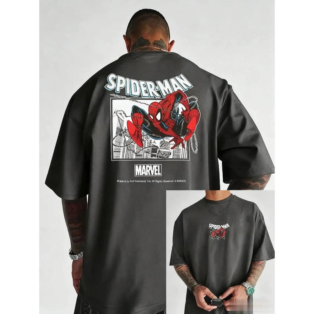 

Двусторонняя графическая футболка Marvel Человек-паук, Оверсайз уличная футболка, Унисекс повседневный топ с супергероем 4XL