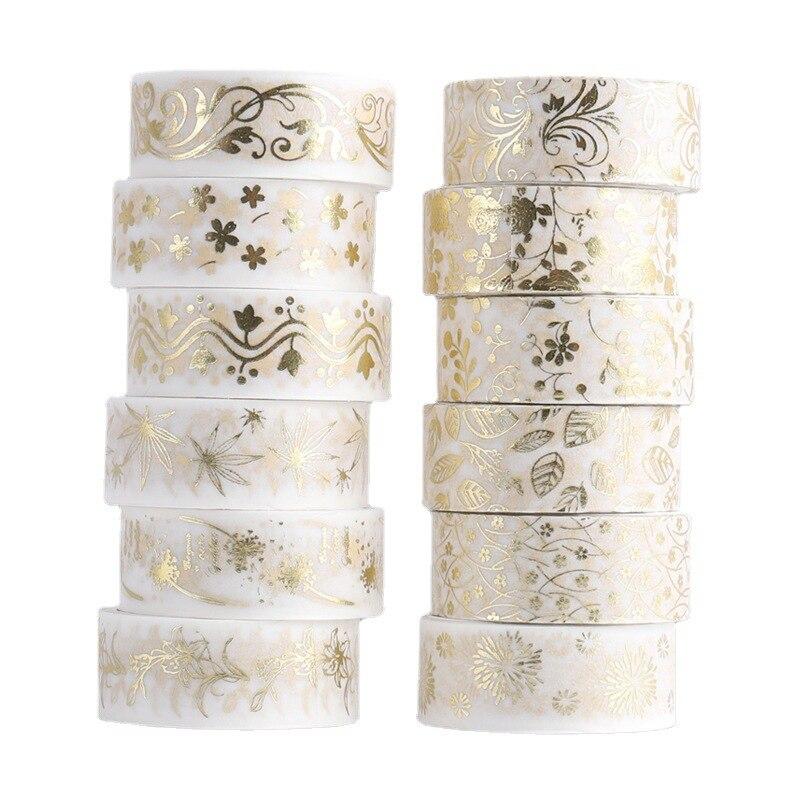 12 Rolls/Set Golden Plant Flower Washi Tape DIY Gold Foil Decorative Adhesive Tape Sticker Scrapbooking Diary Planner Stationery