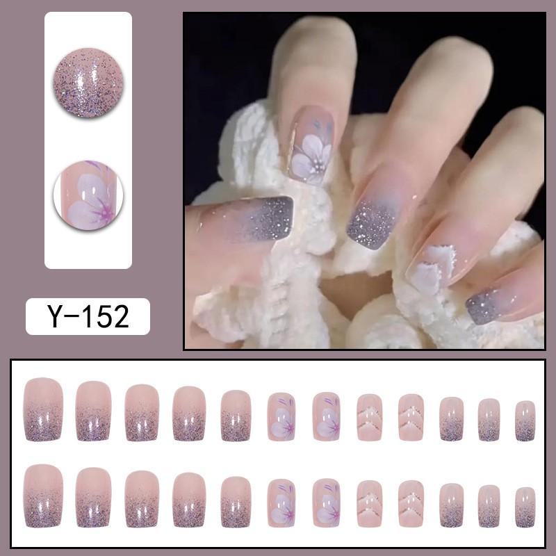 Short Press-On Nails Set Ins Style Fake Full Cover Acrylic Nail Tips Women Daily Wear