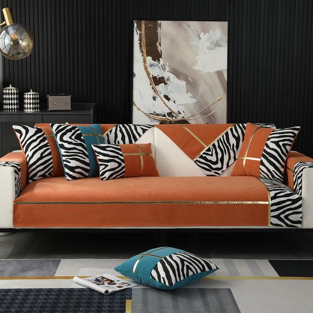 Luxuriöser Sofabezug aus Samt, dicker Schonbezug mit Zebramuster, weicher Plüsch, Möbelschutz, Armlehnenbezug, Sofakissen in L-Form