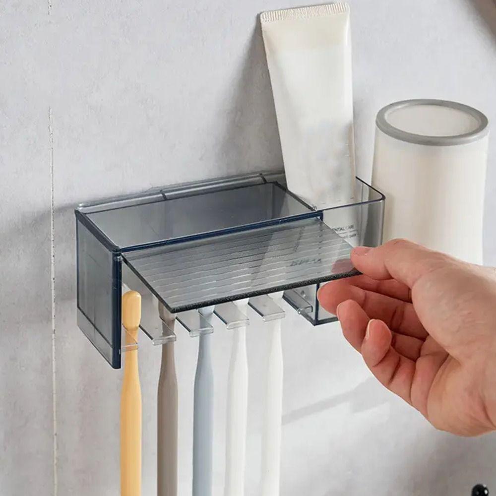 Plastic Toothbrush Storage Rack Dustproof White/Grey Toothbrush Toothpaste Holder with Cover Wall Mounted