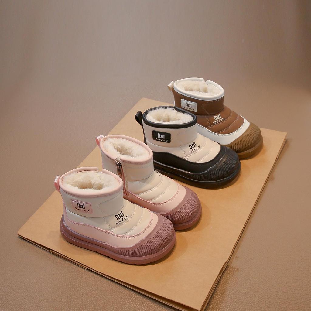 2025 Vinter Gutter Velurfôret Bomull Snøstøvler, Tykt Lær og Pels, Kort Modell for Store Barn