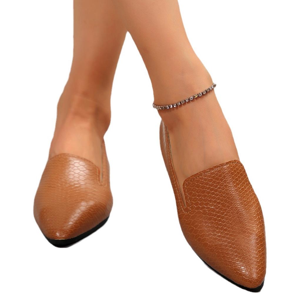 Flat-soled Women's Shoes 2025 New Simple Pointed Snake Pattern Flat-soled Single Shoes Foreign Trade Large Size One-pedal Lazy Shoes
