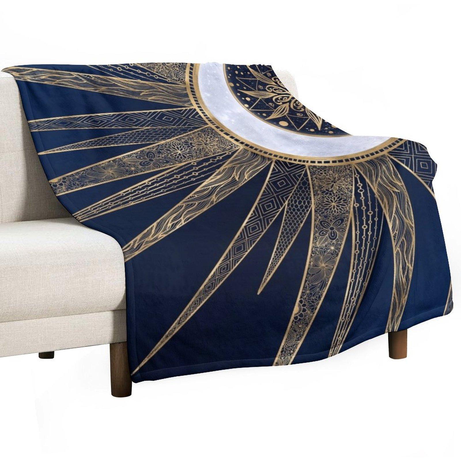

Blue Gold Sun Moon Mandala Doodling Art Throw Blanket Blankets For Baby cosplay anime Winter beds Luxury Blankets 30x40in