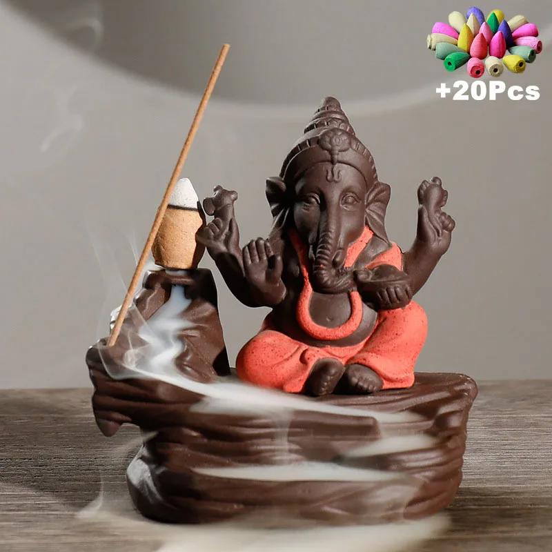Ganesha Backflow Incense Elephant God Emblem Auspicious And Success Ceramic Cone Censer Home Decor Stick Holder