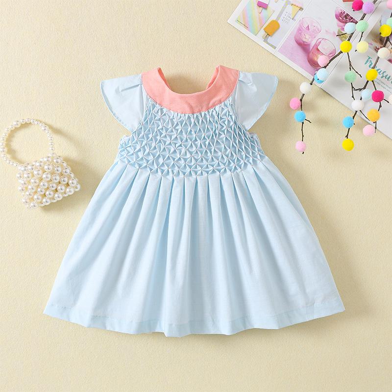 Girls Summer Cotton Smocked Flutter Sleeve Pleated Princess Dress Baby Birthday Party Gown 80cm розовый