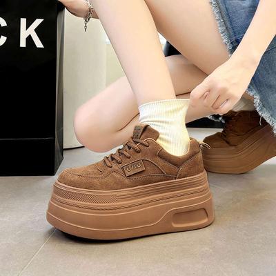Vintage Maillard Lace-up Casual Shoes Autumn 2025 New Matte Small Thick-soled Heightening Muffin Shoes Women
