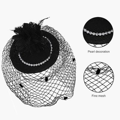 1920s Fascinator Headpiece Set for Party Wedding with Gloves Necklace Feathered Lace Flapper Headwear for Theme Party