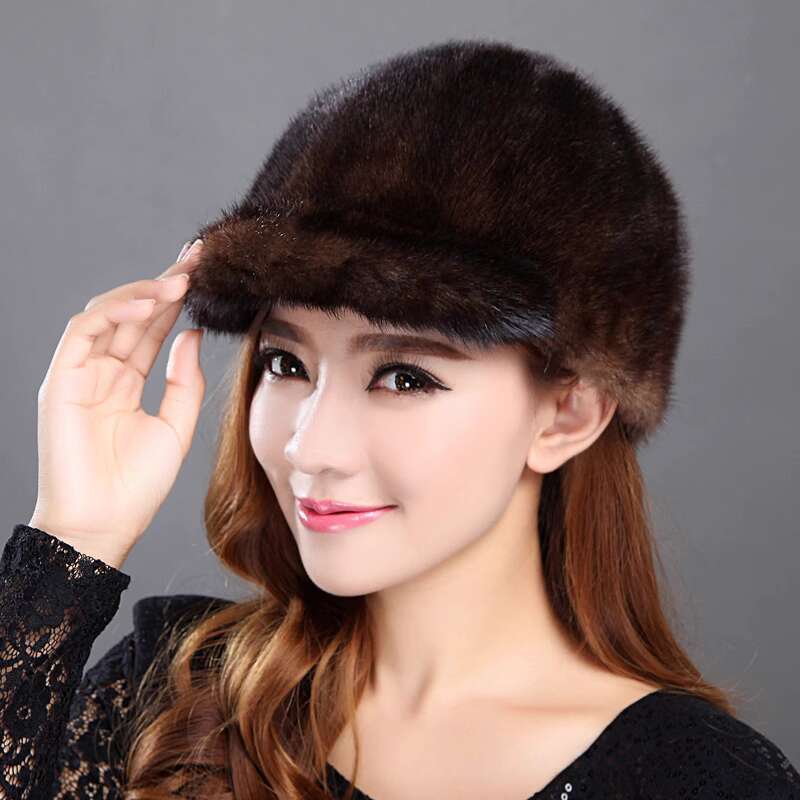 Real Mink Fur Hat Women'S Winter Fashion Baseball Hat Warm Mink Fur Knight Duck Tongue Hat Luxury Keep Warm Russian Lady Caps