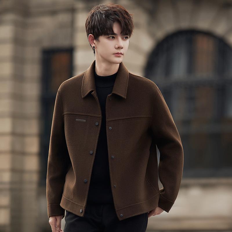 Hair jacket men's spring and autumn double-sided jacket winter short single-breasted wool top
