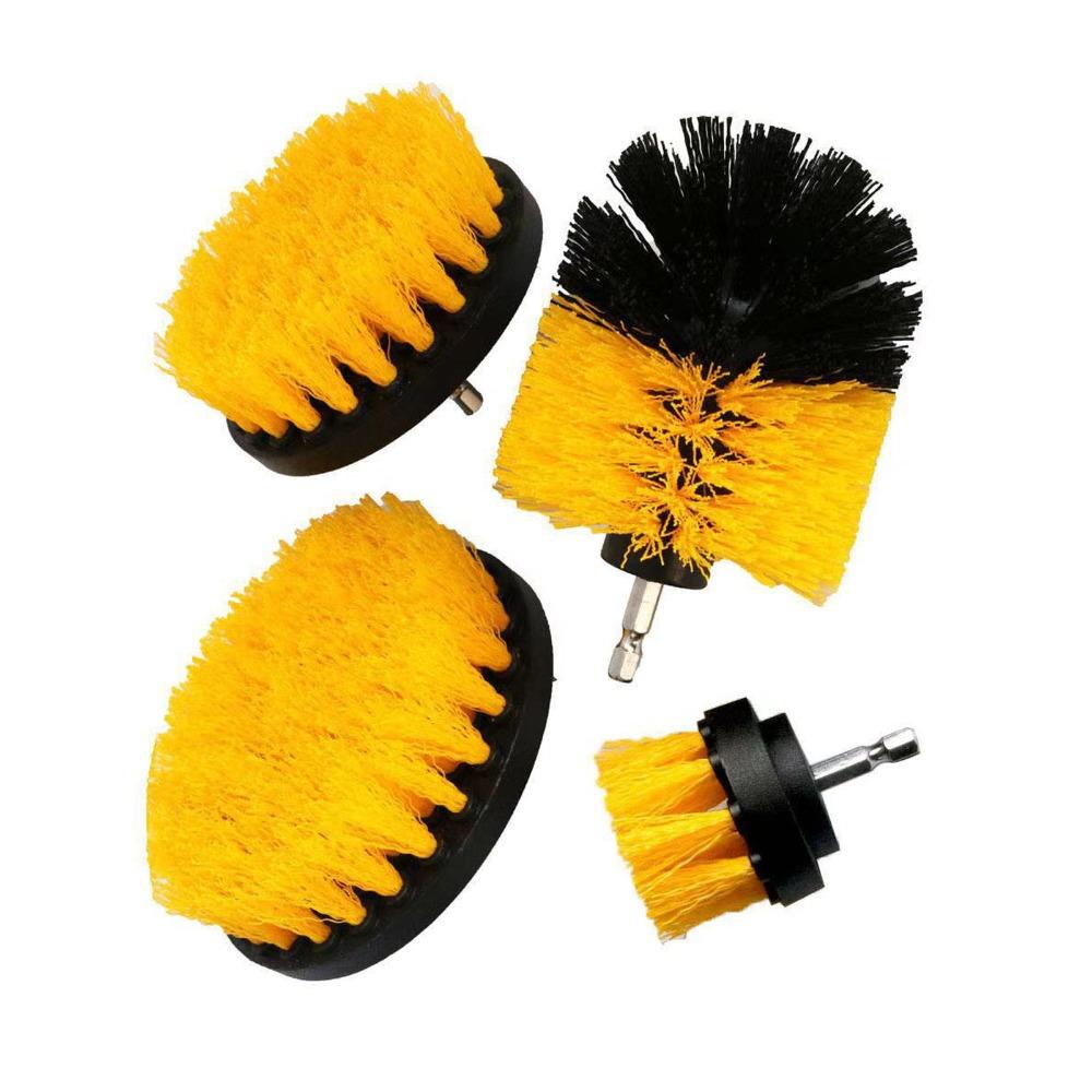 4pcs Yellow Electric Drill Cleaning Brush Car Detailing Drill Brush Set Floor Cleaning