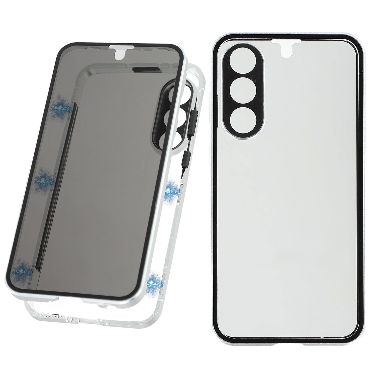 

Чехол для Samsung Galaxy A56 5G с защитной пленкой для экрана/объектива от шпионажа, закаленное стекло, металлический чехол для телефона Silver