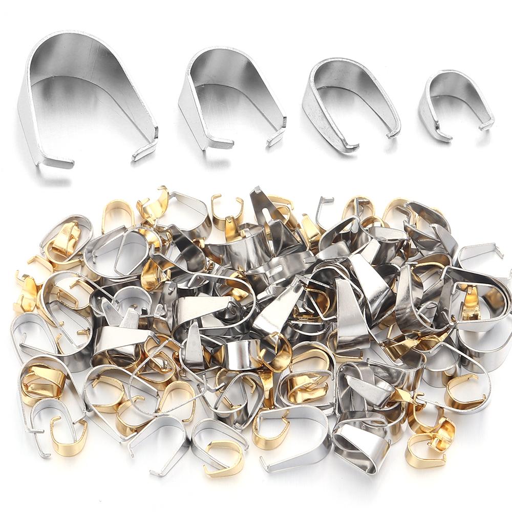50/200pcs Stainless Steel Clip Clasps Pendant Pinch Bail Clasp Buckle Hook Connector For DIY Jewelry Making Necklace Accessories