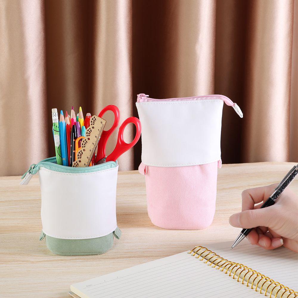 School Supplies Stationery Canvas Pencil Case Makeup Pouch Telescopic Pen Bag Zipper Storage Box