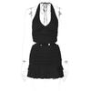 Neck Tied Top, Hip Hugging Skirt Set Halter Lace-up Tops Bodycon Dress Suit