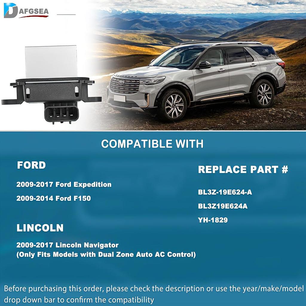 Gebläsemotorwiderstand für 2010-2017 Ford Expedition | 2010-2014 Ford F-150 | 2011-2017 Lincoln Navigator, Ersatz für automatische Temperaturregelung