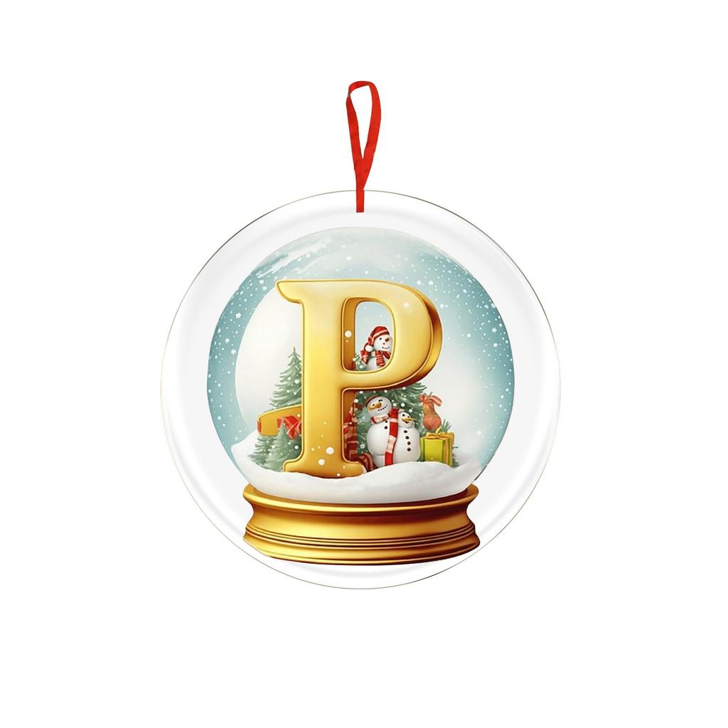 Christmas Ornament 2D 26 Letters Yellow Crystal Ball Acrylic Snowman Scene Festive Car Tree Hanging Decor Accessory