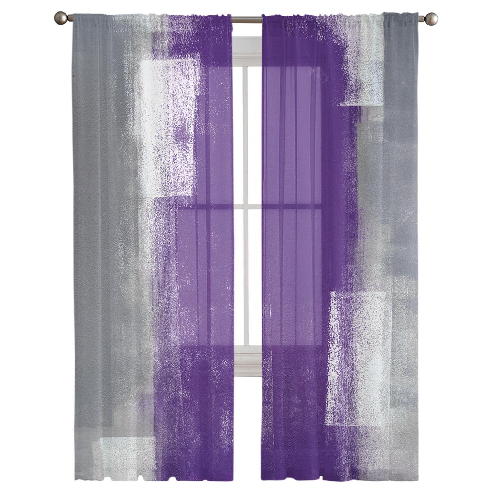 Фиолетовый Серый Абстрактная Художественная Текстура Вуаль Прозрачные Шторы Гостиная Окно — фото 3