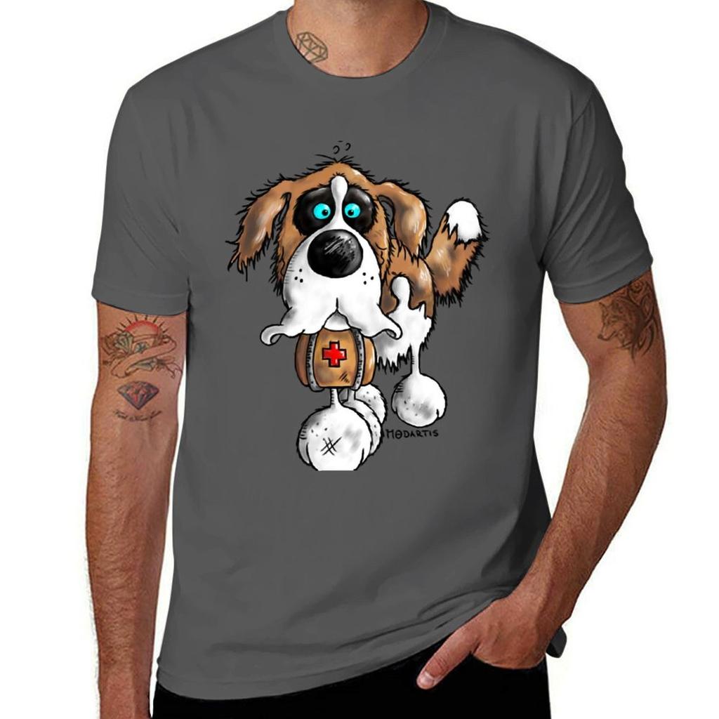 Funny St Bernard Dog Cartoon Tshirt Fitness Quick Dry Short Sleeve Top