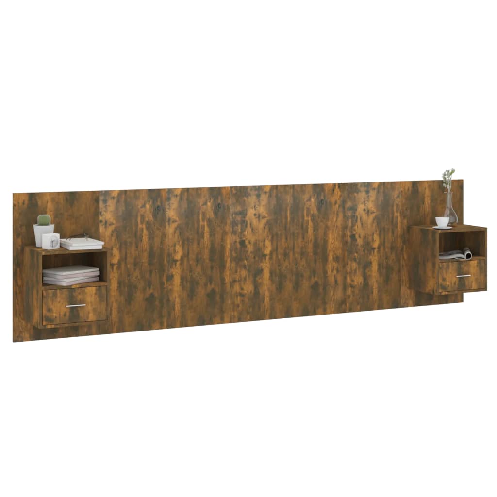 Headboard with Nightstands Smoked Oak Wood Based Material