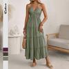 New European American Style Solid Color Halter Neck Multi-layer Ruffle Swing Casual Vacation Dress