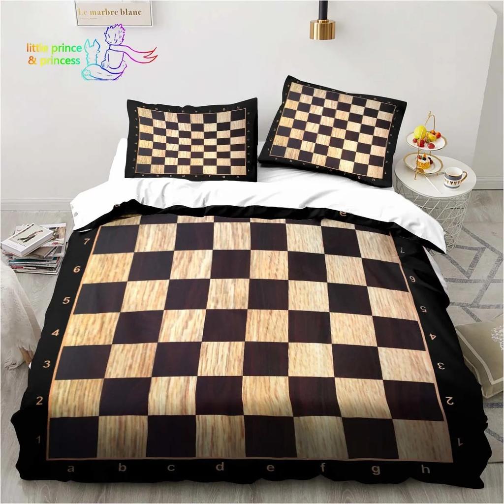 Funny Chess Board Comfortable Duvet Quilt Cover Pillowcase Bedding Set Children Bedroom Decoration Home Textile